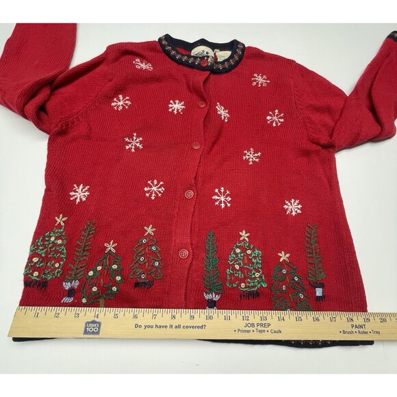 Northern Reflections Cardigan Sweater Red Christmas Trees Snowflake Women's Sz M - Picture 7 of 10